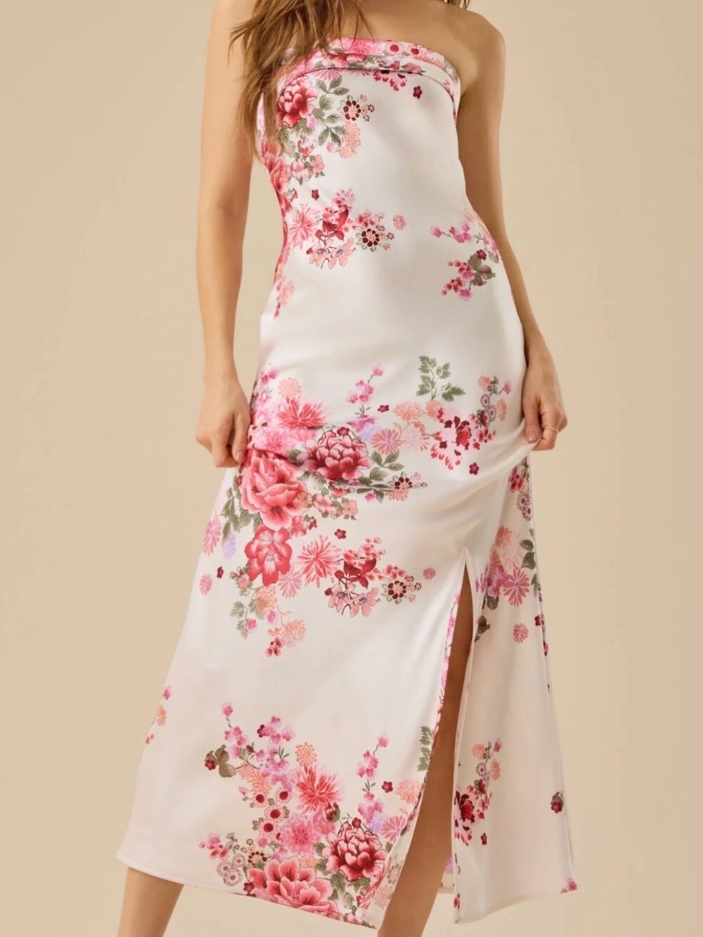 NEW Altar’d State White and Pink Floral Strapless Maxi Dress Size Small NWT